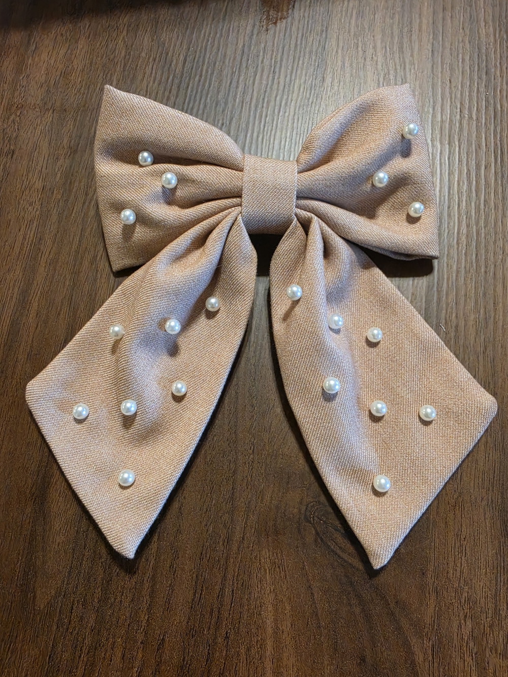 Ann Taylor Pearl-Embellished Tan Bow Hair Clip